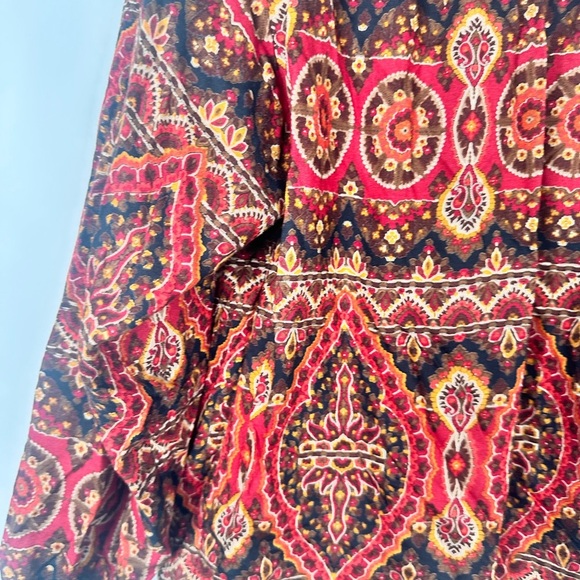 Carole Little  Mock Neck Blouse Sz M | Red Black Boho Abstract Print Long Sleeve - Picture 8 of 14